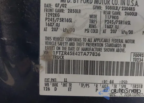 2002 Ford Ranger Edge/Xlt из США, поврежденный, VIN 1FTZR45E42TA77836